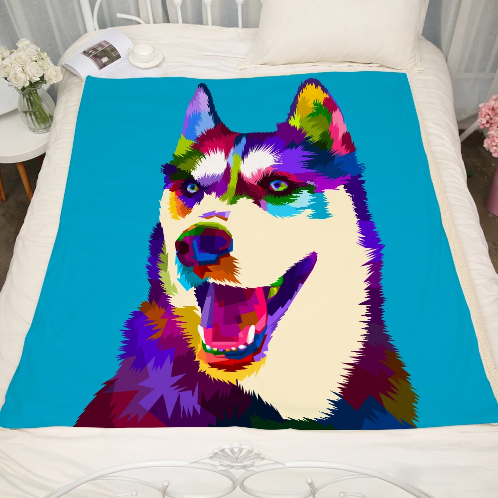 Miracille Colorful Painting Dog Blankets Sherpa Fleece Throw Blanket on Sofa Living Room Bed Cover Home Decoration | Дом и сад