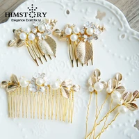 himstory 6pcs set wedding bridal princess crystal rhinestone gold diamante leaf flower pearl hair pins clips grips hair comb