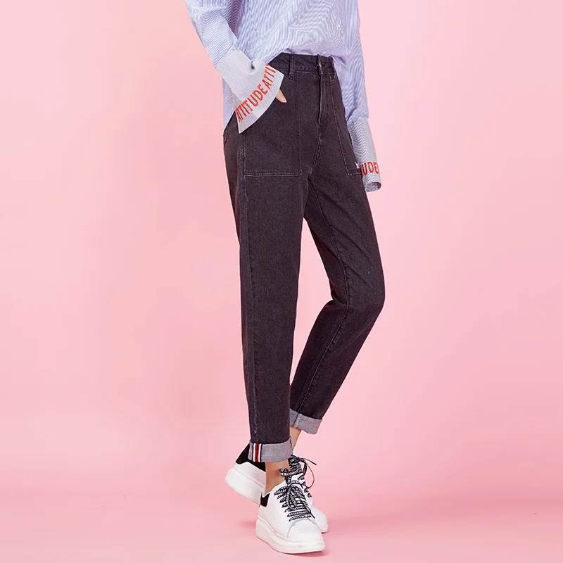 LEIJIJEANS новые свободные дамские шаровары с низкой эластичной талией Черные Серые Ретро Классические джинсы размера плюс Дамские джинсы Harlan 9007