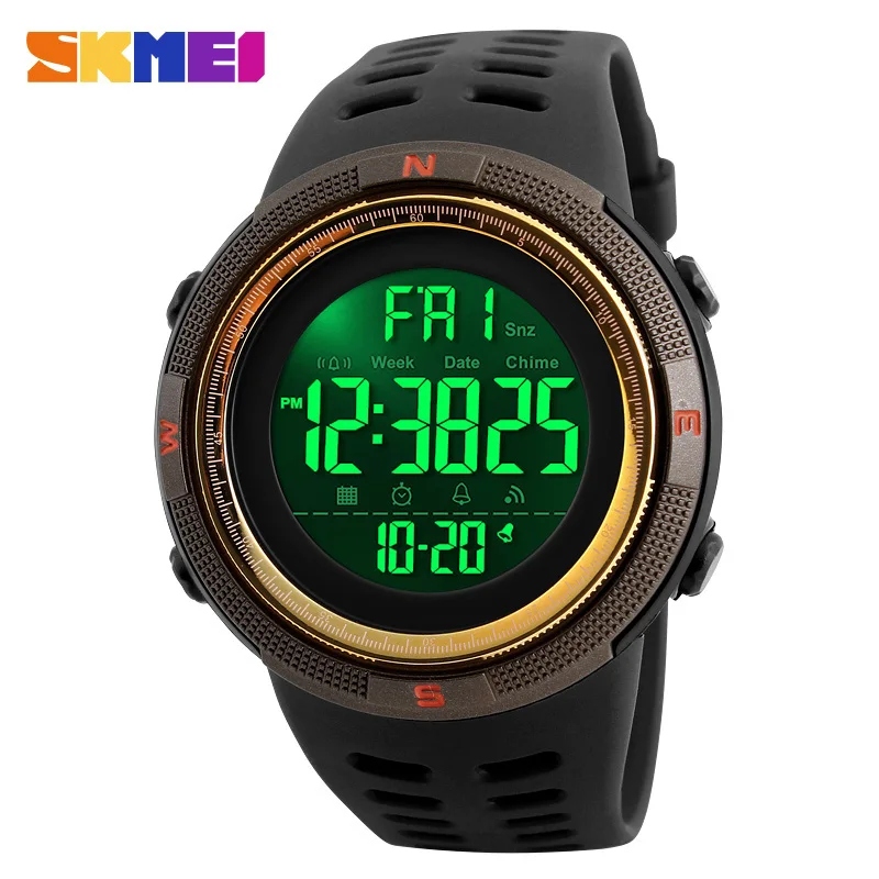 Gold coffee SKMEI Brand Men Sports Watches Fashion Chronos Countdown Men's Waterproof LED Digital Watch Man Military Clock Relogio Masculino - Цвет: Gold coffee