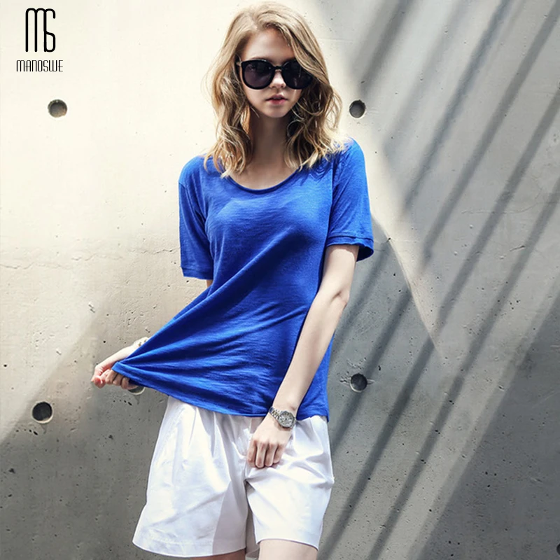 MANOSWE/Летняя женская Однотонная футболка с коротким рукавом повседневная