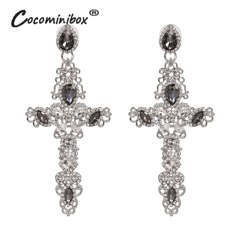 Для женщин сережки-крестики Винтаж барокко Стразы длинные серьги женские
