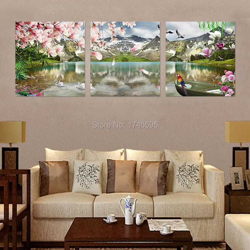 

3pcs Big size modern Abstract living room home decor magnolia flower landscape Wall Art Picture Canvas Art print Painting prints