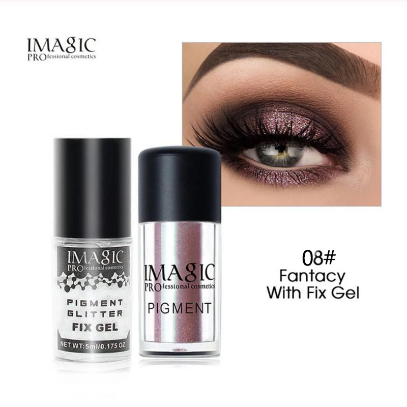 08 and Fix Gel IMAGIC блеск теней для век металлик рассыпчатая пудра мерцающий Пигмент макияж для глаз Косметика натуральный Фиксирующий гель длительные блестящие тени для век - Цвет: 08 and Fix Gel