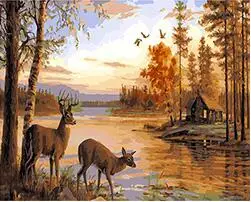 

Cioioil-T258 олени питьевой воды озера в лесу DIY живопись по номерам животных картина маслом уникальный подарок для домашнего декора