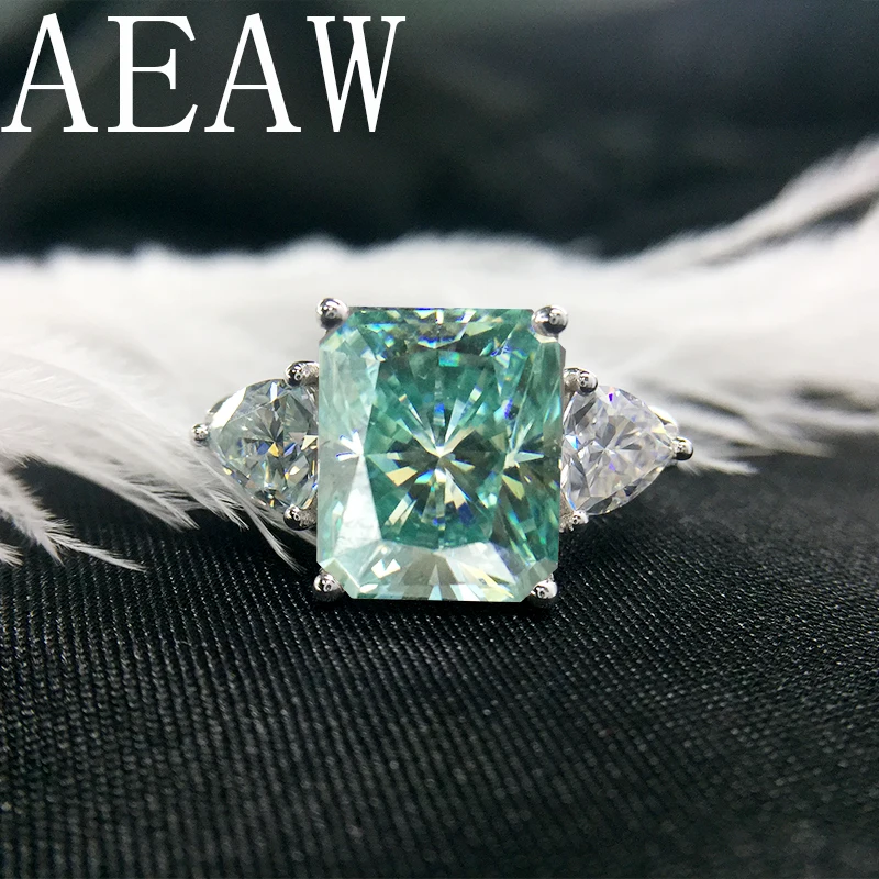 AEAW 925 Серебряное зеленое обручальное кольцо с муассанитом, 4ct 8x10 мм, кольцо для женщин с триллионом лет