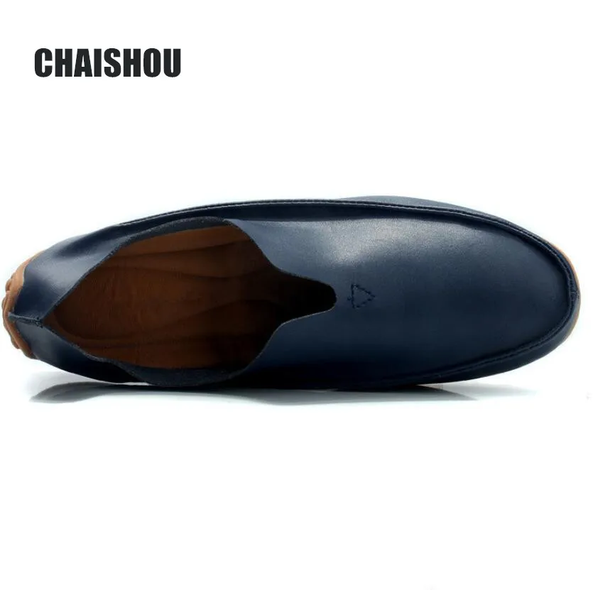 CHAISHOU man shoes Spring new leather genuine plus big size 36-47 slip-op Flats Casual Shoes Peas CS-85 | Обувь