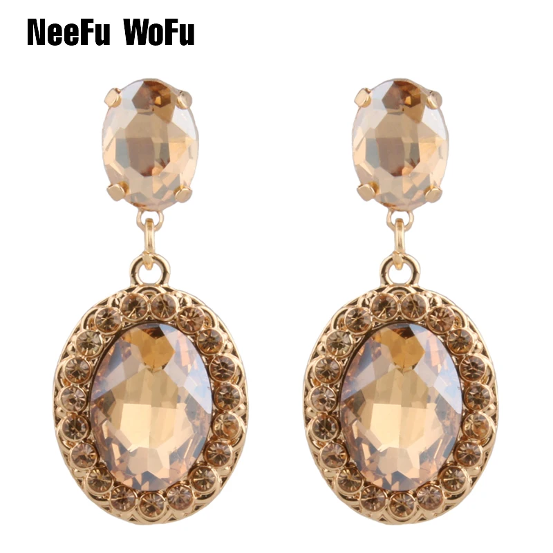 Серьги-подвески NeeFu WoFu стразы Кристальные овальные большие серьги-подвески из