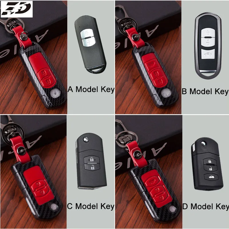 Carbon Fiber Genuine Leather Car Key Case Protect for Mazda 2 3 5 6 CX-3 CX-4 CX-5 CX-7 CX-9 Atenza Axela MX5 Fob Cover Set | Автомобили и