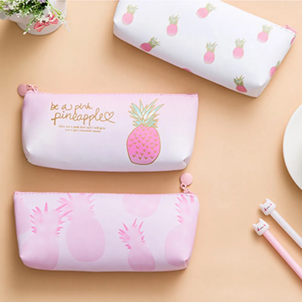 1 шт. Kawaii из искусственной кожи чехол с рисунком ананаса подарок школьный пенал карандаш Чехол Карандаш сумка, школьные принадлежности канцелярские товары