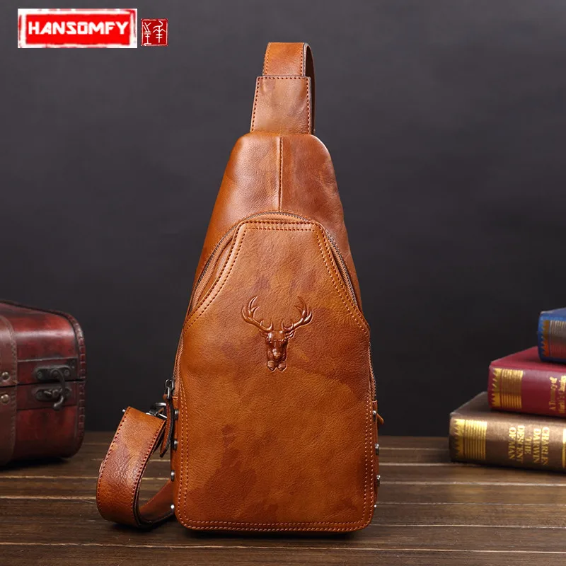 HANSOMFY Натуральная кожа Мужская нагрудная сумка повседневная мессенджер ретро хит