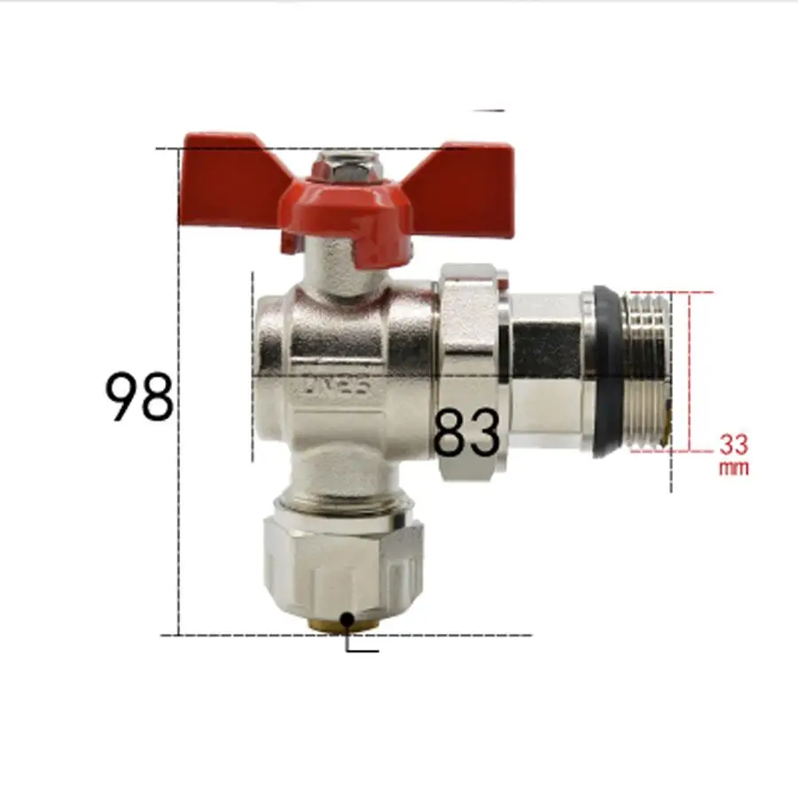 

DN25 G 1" BSPP Male Fit 16/20mm ID/OD PEX Tube Nickel Plated Brass Angle Ball Valve With Red Handle For Water Mainfold