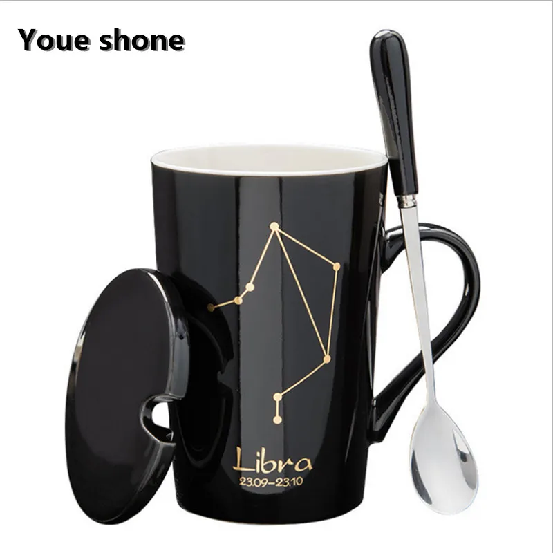 Креативная 12 созвездий молочная Кружка Кофейная Drinkware с крышкой и ложкой Высокое