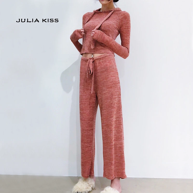 Женский Повседневный Спортивный костюм с капюшоном и завязками на талии |