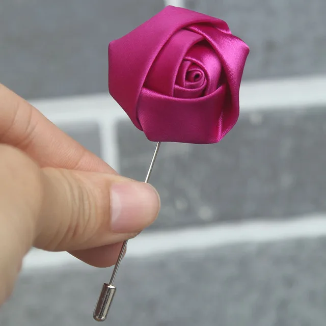 Fuchsia Ручной Жених женихов Для мужчин бутоньерка атласная лента роза Свадебная вечеринка выпускного модные Для мужчин; костюм корсаж брошь цветок в петлице - Цвет: Fuchsia