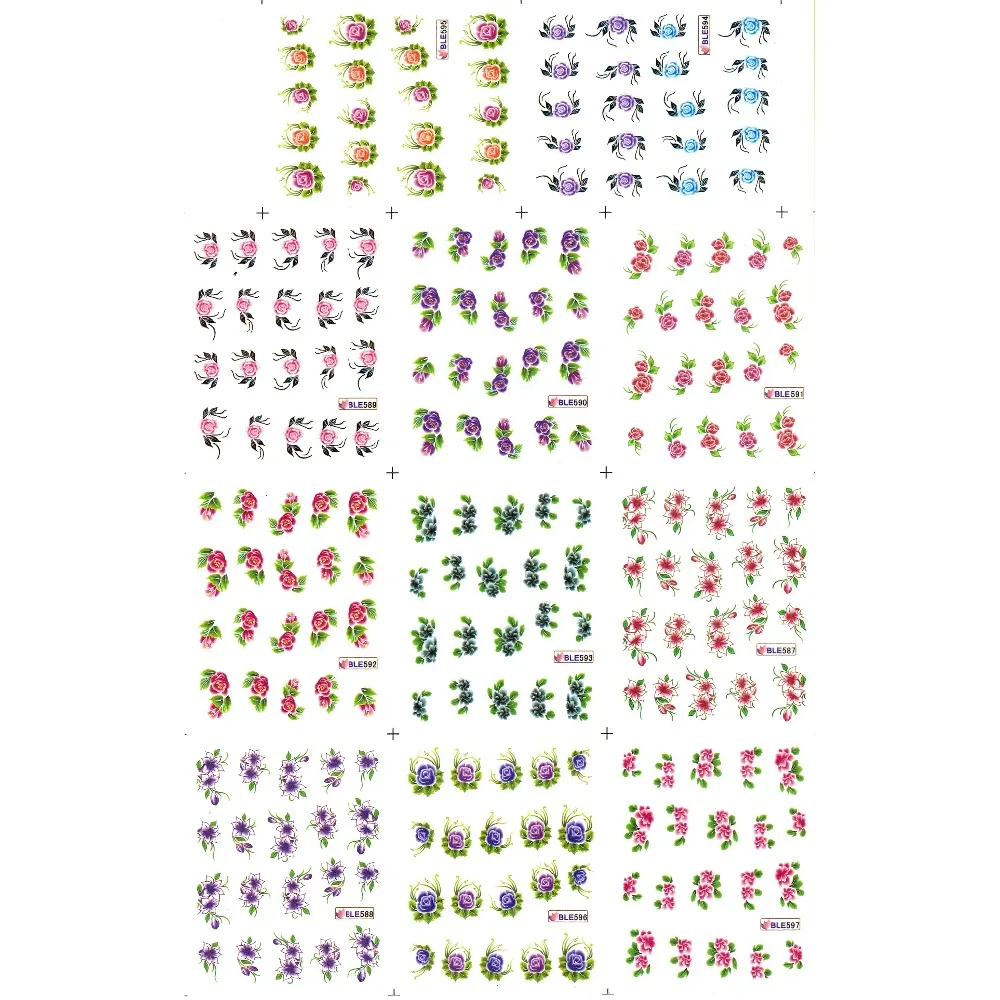 

11 PACKS/LOT UPRETTEGO NAIL ART BEAUTY WATER DECAL SLIDER NAIL STICKER FLOWER GOOSE BERRY ASPHODEL BLE587-597