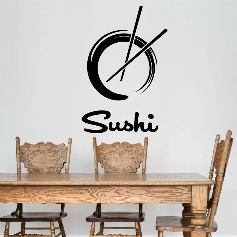 Суши Ресторан логотип круг Enso виниловые наклейки на стену Съемная настенная