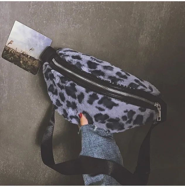 Новинка; Лидер продаж Leopard Для женщин Талия сумка Мягкие плюшевые поясная сумка осень-зима Дамская сумка груди Деньги поясная Сумка Bolso Cintura mujer - Цвет: Gray