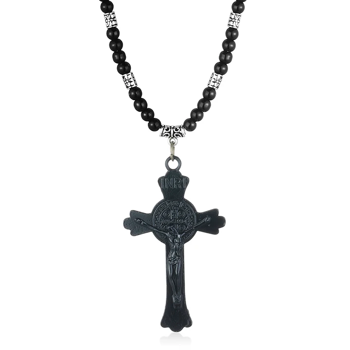 2 INRI Symbol Распятие Кожаный веревочный браслет с подвеской ожерелье для женщин ретро крест Иисус бусы цепочка ожерелье мужские Религиозные ювелирные изделия CN13 - Окраска металла: 2