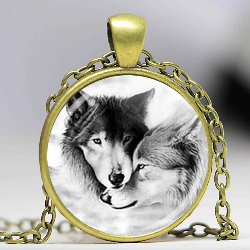 Ожерелье с подвеской в виде волка пара ювелирных изделий стеклянный кабошон|glass
