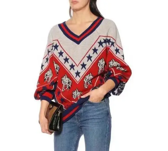 Женский шерстяной свитер большого размера хит 2018 яркие звезды голова тигра