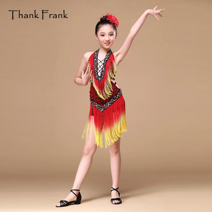 

Платье с бахромой для девочек, латиноамериканская юбка неправильной формы, детский и взрослый красный костюм для современных танцев, благо...