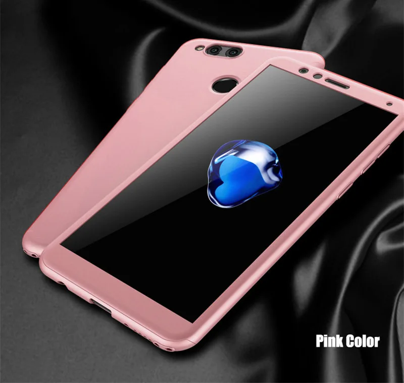 Розовый 360 Защитный чехол с полным покрытием для huawei Honor 7x, чехол для huawei Honor7x 7 X, чехол для телефона с закаленным стеклом - Цвет: Розовый
