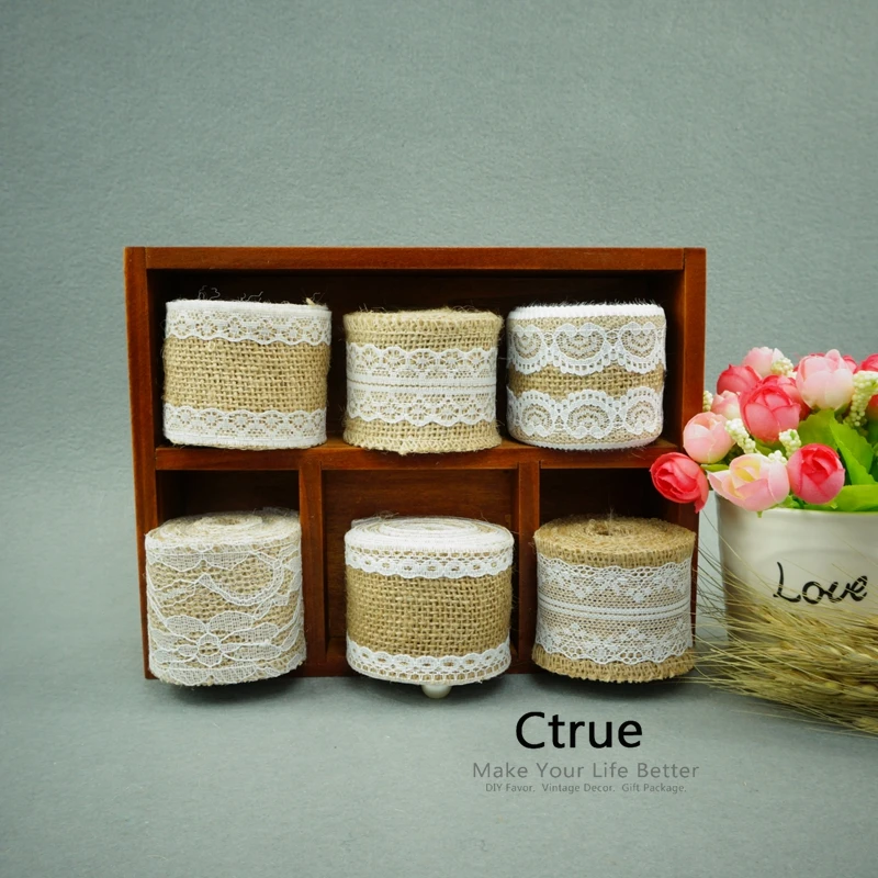 2 метра джутовые рулоны из гессианской ленты с кружевной лентой винтажные
