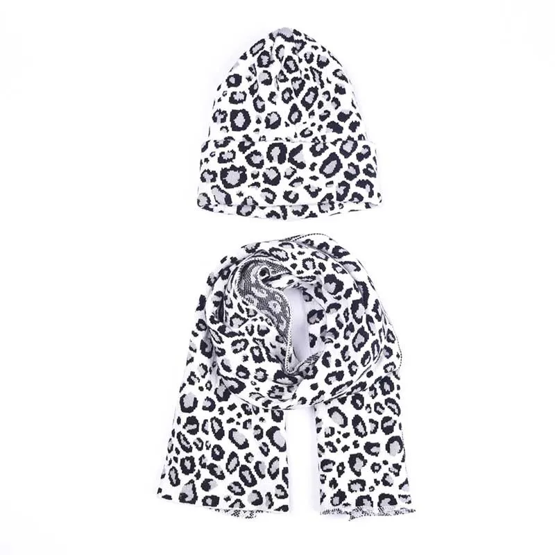 MZ/осенне-зимний новый детский шарф с леопардовым принтом теплая шерстяная шапка