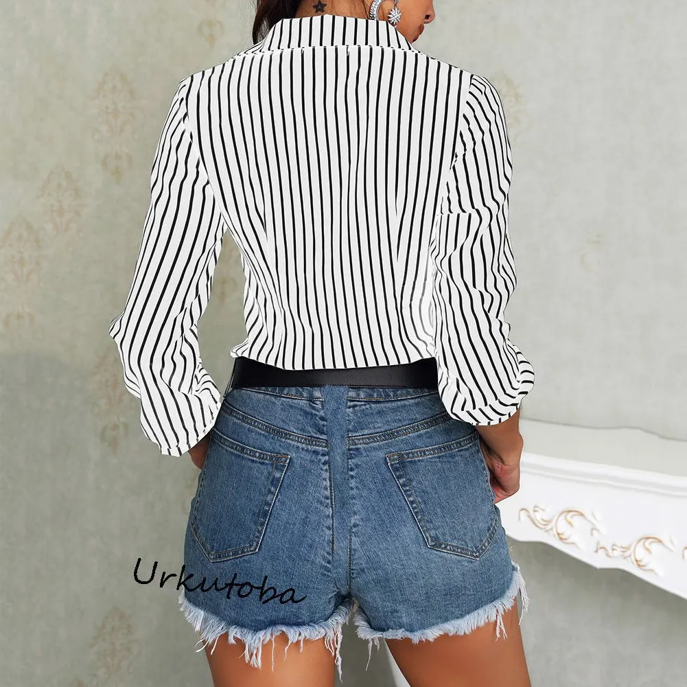 Женские Модные топы с v-образным вырезом и блузки элегантные длинным рукавом