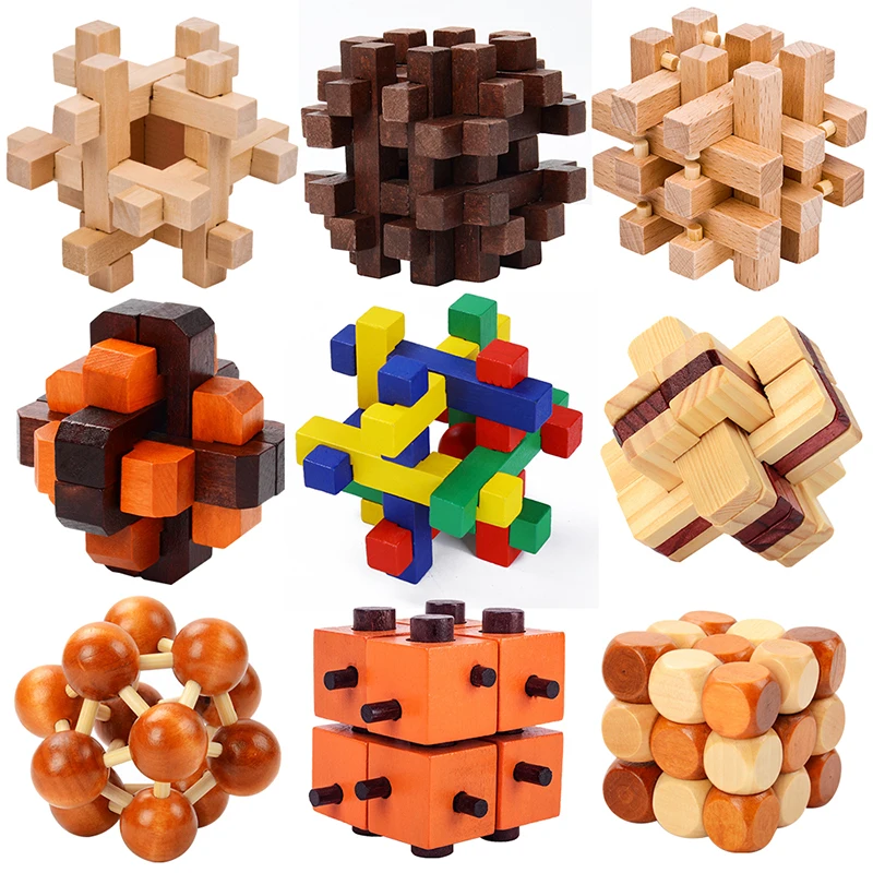 

INBEAJY DIY Handmade Vintage Educational Adults Children Toy IQ Brain Teaser 3D Wooden Interlocking Gift Toy