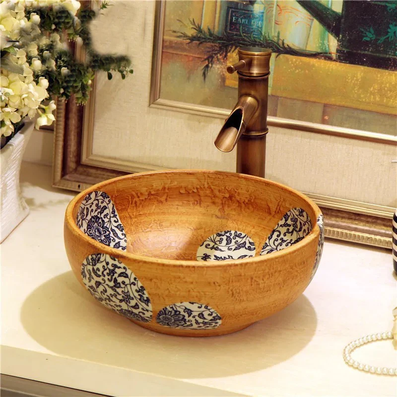 

Unique oriental hand maded ceramic porcelain bathroom sink with countertop