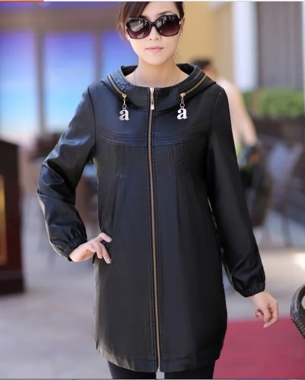 Черный Женская кожаная куртка размера плюс, XL, 2XL, 3XL, 4XL, 5XL, женское кожаное пальто, женские весенние Длинные куртки, женские пальто, верхняя одежда - Цвет: Черный