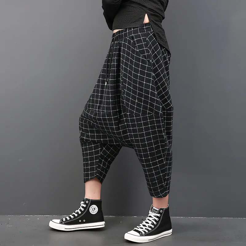 Плед лодыжки Длина кросс брюки Для мужчин Повседневное хип хоп свободные осень