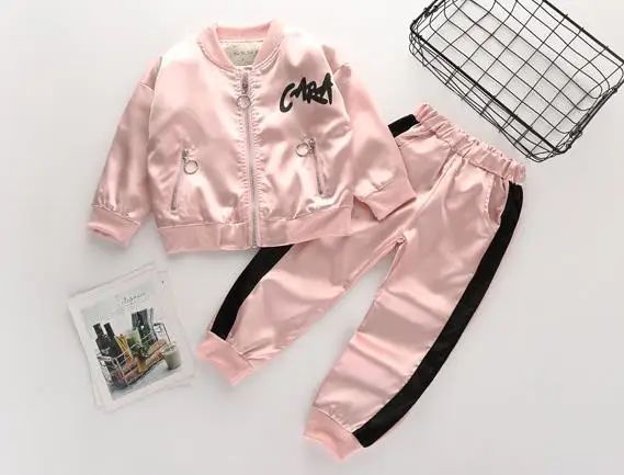 pink Новинка зимы модная одежда для девочек, Детский костюм, куртка+ штаны 2 шт./компл.; брендовый комплект одежды для отдыха с надписью «Love» и кардиган на молнии для девочек, пальто, костюм для девочек, одежда для осени, для детей - Цвет: pink