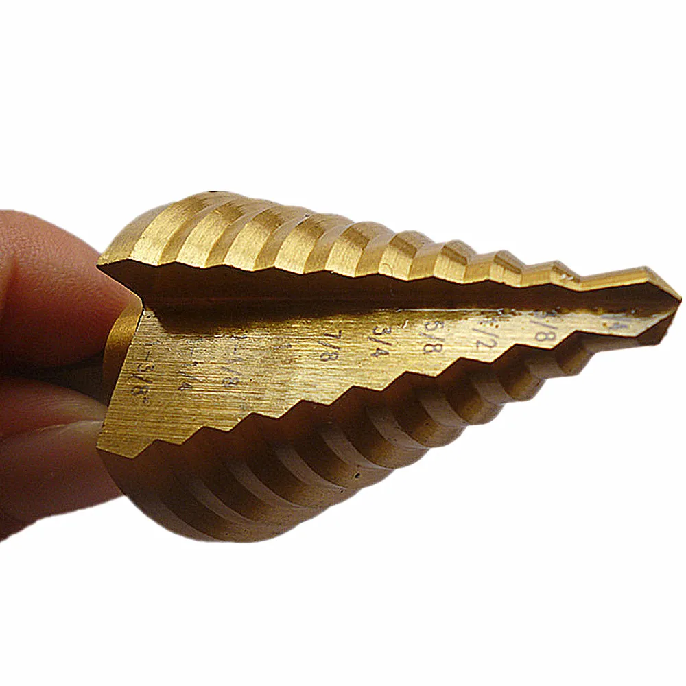 10 Steps Straight Grooved Step Drill Bit 1/4&quot To 1 3/8&quot Hss Titanium Coated 1/2&quot Shank Metals Steel Plastic Wood Hole Cut Bits |