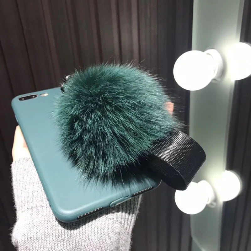 Лисий мех мяч Чехлы для Iphone7 7 Plus Для женщин Lady девочек сумки с ремешком Iphone8 8 плюс 6