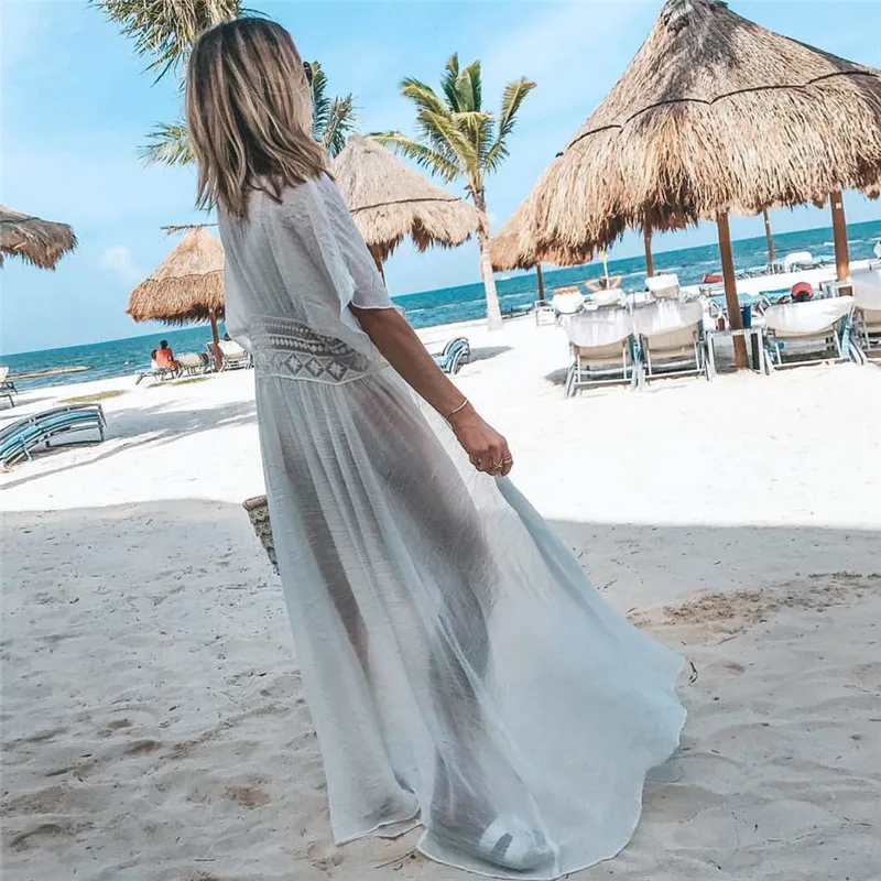 2019 Сексуальное Женское кружевное бикини Длинная накидка пляжное платье кардиган