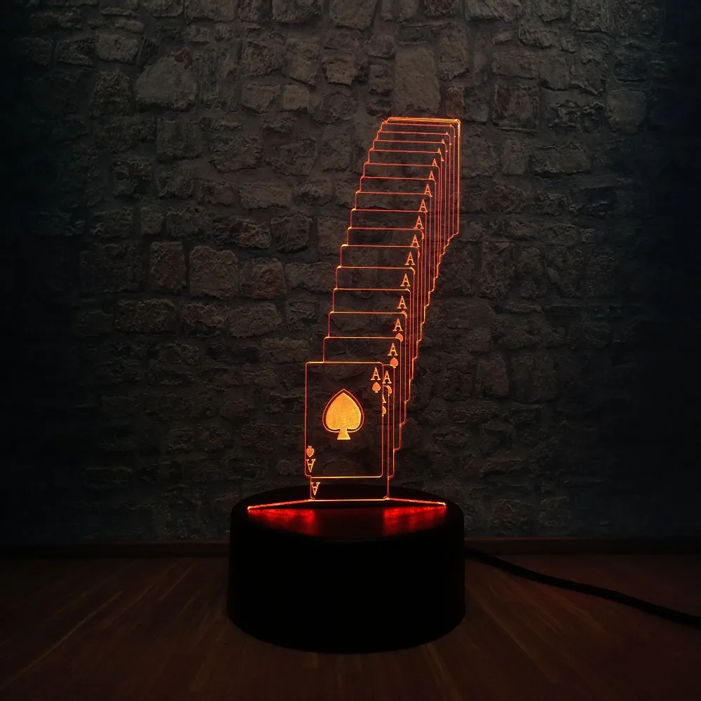 Creative Color Night Light 3D LED USB Magician Decorated Poker Spades A Bedside Table Lamp Decor Children Kids toy | Освещение