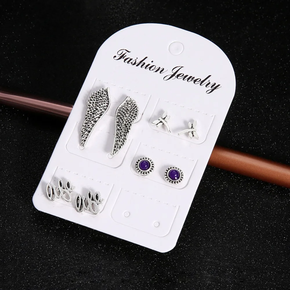8 шт./компл. Мода Boho Винтаж Silver Wing Стрекоза серьги гвоздики Комплект уха Pendientes Brincos