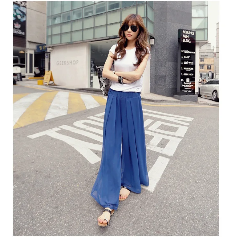 Брюки 2018 новые летние шаровары женские черные синие широкие брюки элегантные