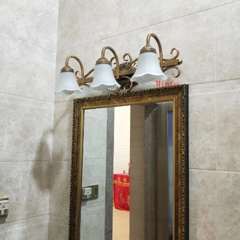 Гладить Стекло бра ванная комната, зеркало, лампа Туалетная комната restroom светодиодный водонепроницаемый суета легкий макияж комната спальня комод бра настенный брас антикварная бронза детская спальня с лампой