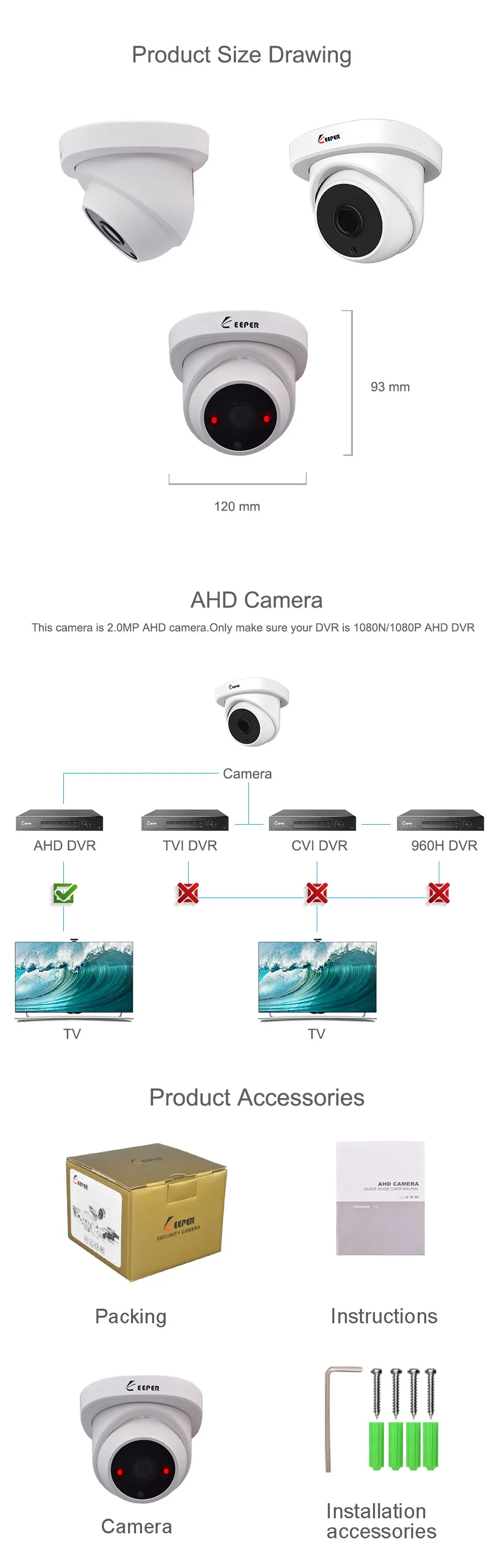 Хранитель погоды 1080P 2000TVL AHD CCTV камера видеонаблюдения камера ночного видения 2.0MP антивандальный Купол ИК безопасности настенный 4