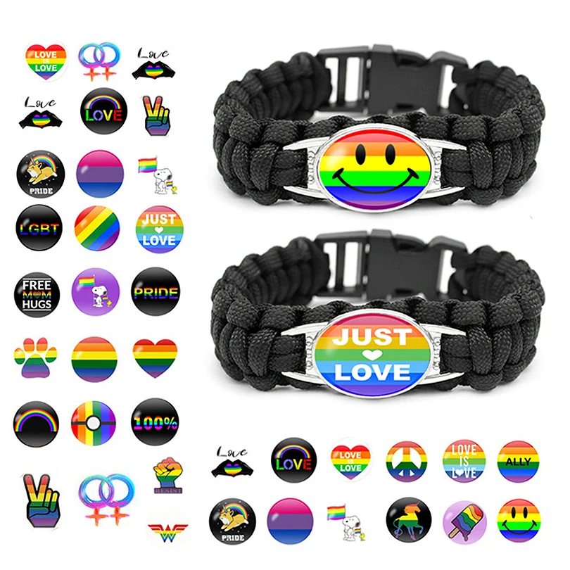 Новый стиль Gay Pride стеклянная Пряжка очаровательные браслеты Радужный Флаг