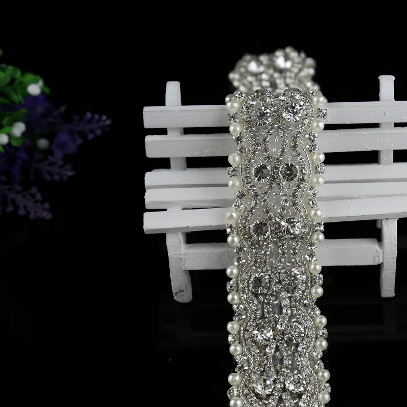 1 ярд роскошная аппликация из горного хрусталя отделка свадебная для свадебного