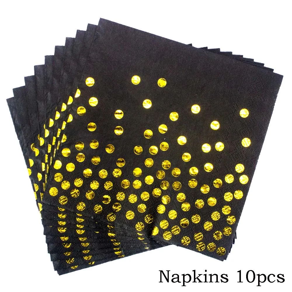 Napkins 10pcs Черное золото тематическая вечеринка на день рождения украшения Дети одноразовые Посуда Набор салфетки чашка тарелка Карнавал Украшения скатерть Вечерние - Цвет: Napkins 10pcs