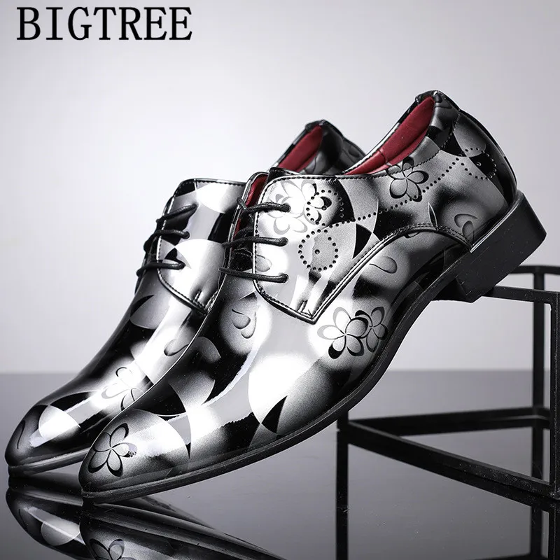 Классические мужские Туфли под платье Элитный бренд Лакированная кожа принт