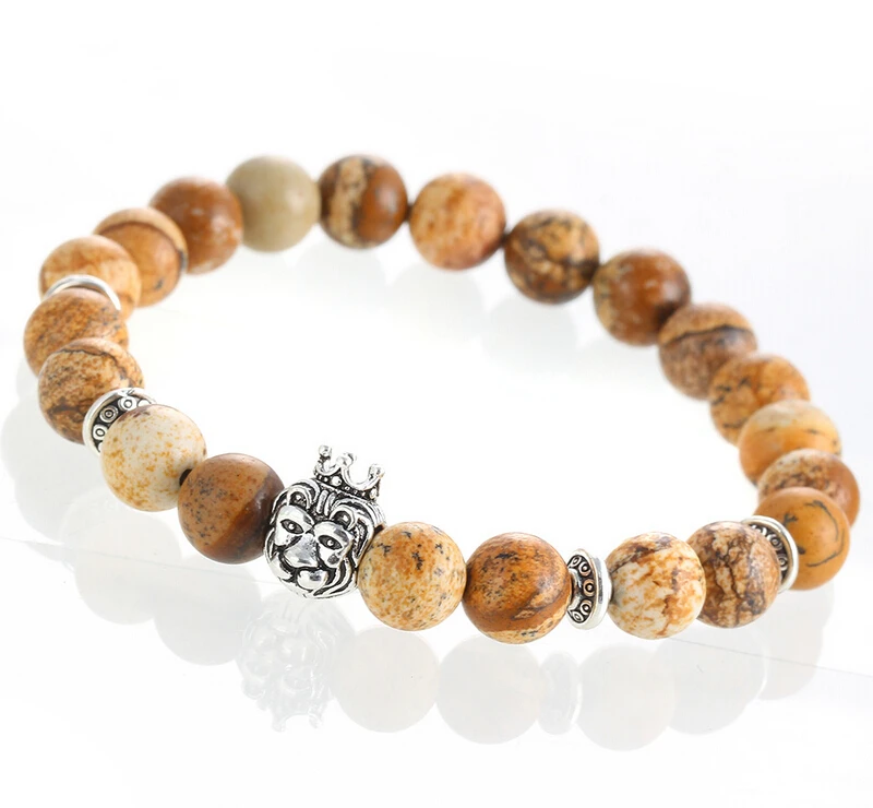 Натуральные камни подвеска Лев браслеты с украшением в виде короны модные бусы