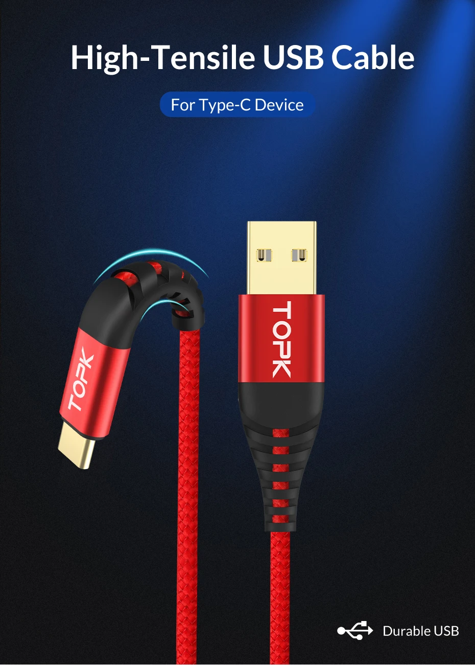 TOPK [5-Pack] usb type-C кабель для USB C кабель для мобильного телефона 3 a кабель для быстрой зарядки type-C для устройств usb type-C