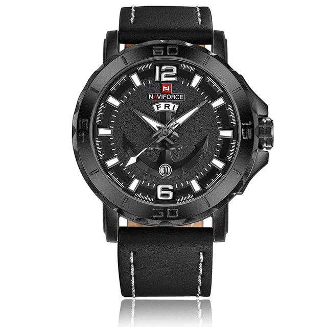 black white Новинка, топ класса люкс, Брендовые спортивные часы Naviforce с кожаным ремешком, мужские кварцевые часы, спортивные военные наручные часы, Relogio masculino - Цвет: black white